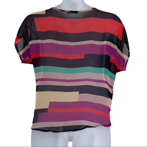 Semi-sheer Multi color Top Horizontal geometric pattern drop sleeve XXL - Picture 2 of 5